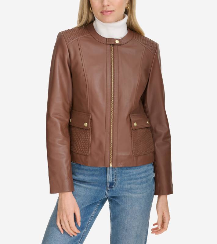 Women's Curved-Seam Leather Jacket product image